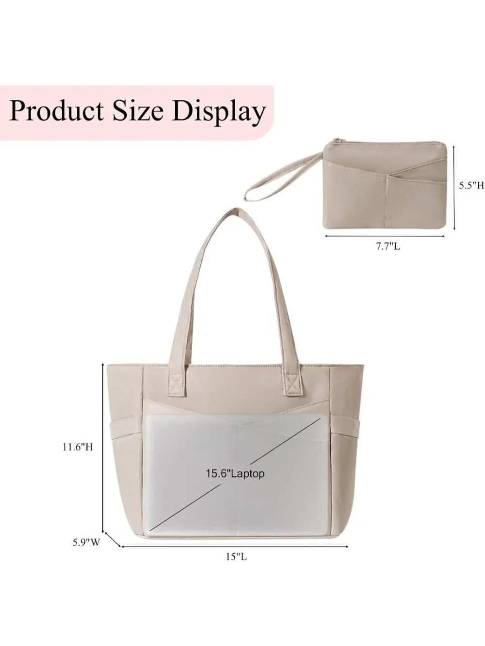 👜Women's Khaki Nylon Large Tote Bag With Zipper 15.6 Laptop Sleeve Work Bag